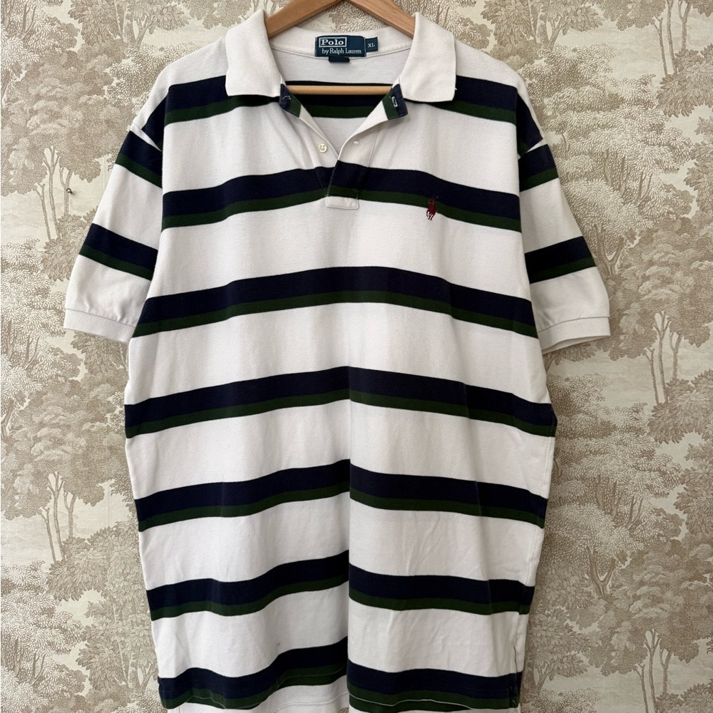 Polo by Ralph Lauren Men's Polo Shirt - White, Green, Black Stripes